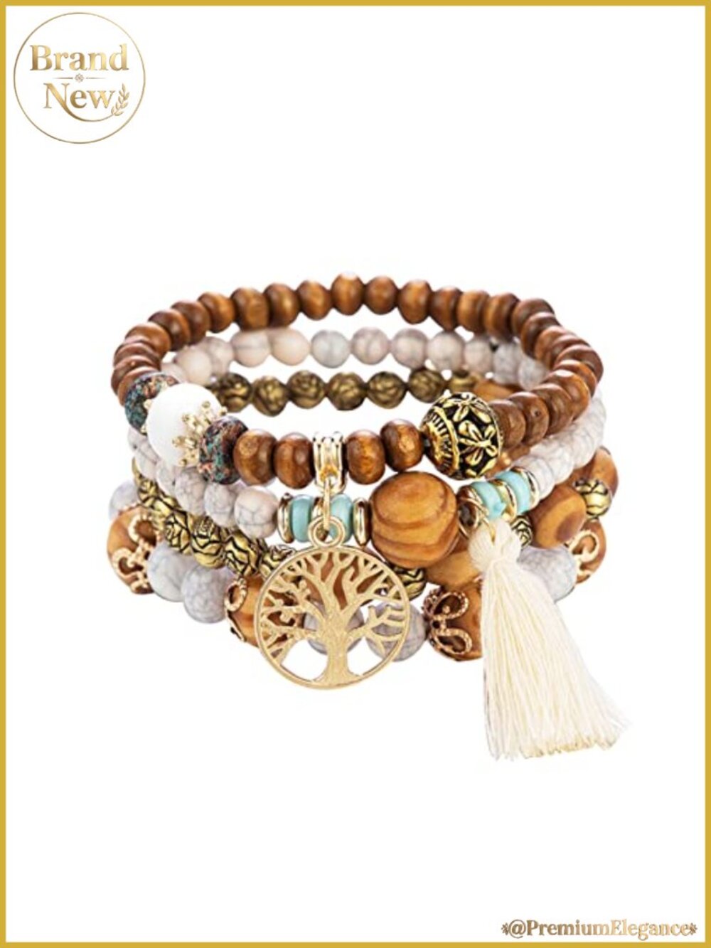Bohemian Stretch Wood Beaded Bracelets for Women Tree of Life Multilayer Tassel